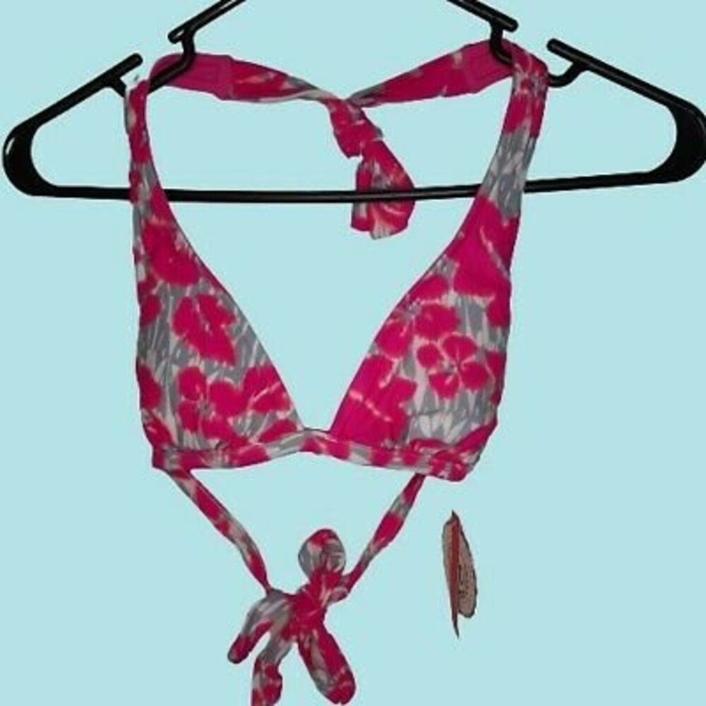 NWT XS SO Reversible Pink Floral Bikini Swimsuit Bathing Suit Separates TOP ONLY